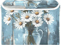 Collapsible Storage Bins with Lids Decorative Fabric Storage Cubes Closet Organizer and Storage Basket Boxes Containers for Clothes Box Chest Nursery Folding Rectangle Daisy Wooden Blue