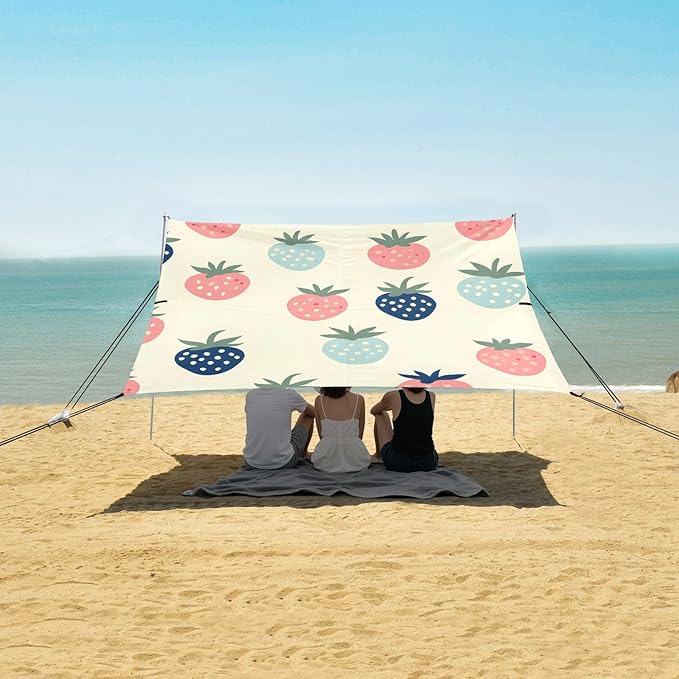 ALAZA Colorful Strawberry Pattern Beach Tent Sun Shelter Portable Canopy Sunshade for Outdoor Camping Picnics Backyard Fun 10x9 ft