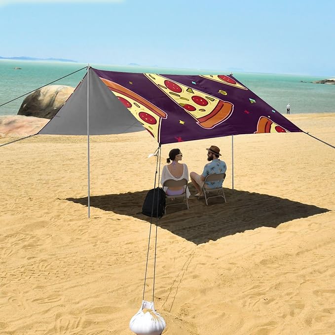ALAZA Cute Pizza Pattern Beach Tent Sun Shelter Portable Canopy Sunshade for Outdoor Camping Picnics Backyard Fun 10x9 ft