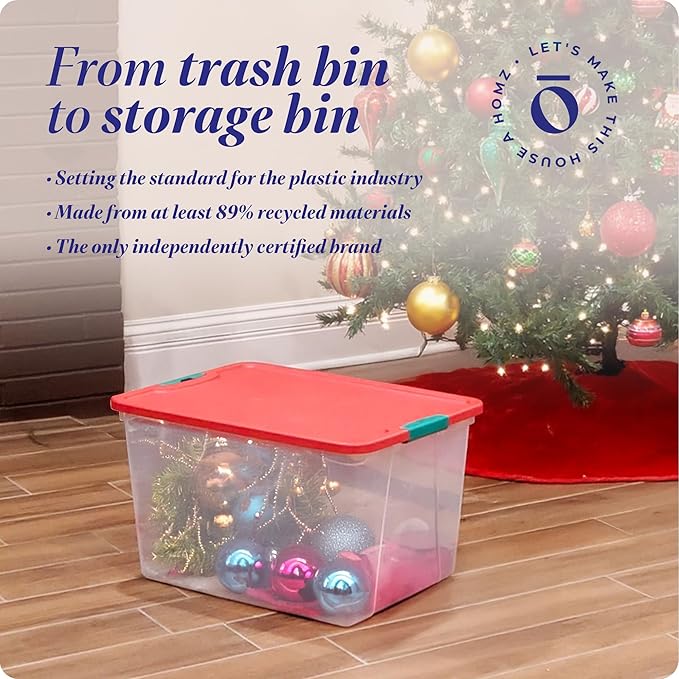 HOMZ 2 Pack Secure Latch Clear Plastic Storage Organizer Bins 64 Quart Red Lid - Stackable Container Boxes for Bedroom Bathroom Garage and Office Organization