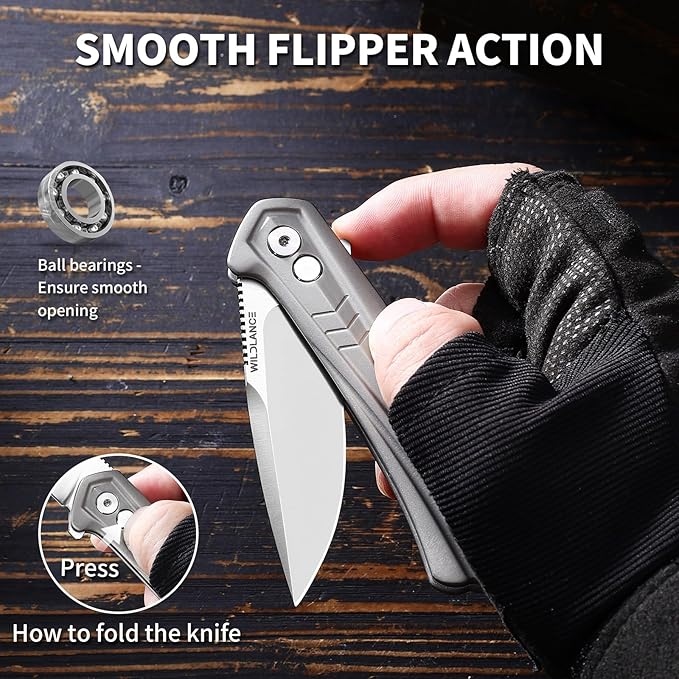 Small EDC Pocket Knife for Men &amp Women - 3 Drop Point D2 Blade Titanium Handle with Button Lock &amp Pocket Clip | Small Slim Cool Folding Knife for Daily Carry Camping Hiking &amp Outdoor Us