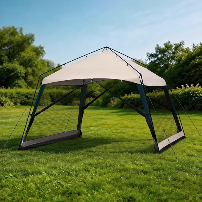 12 x 12 FT Camping Screen Tent for 8-10 Person Easy Setup Screen House with UV 50+ Sun Protection &amp Mosquito Net for Camping Backyard Picnic Patio Outdoor Beige &amp Navy