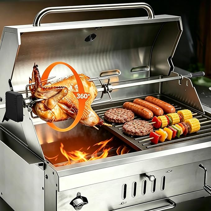 28In Built in BBQ Grills Large Outside Charcoal Grill with BBQ Fork Kit Liftable Tray &amp Thermometer Silver Stainless Steel Barbecue Grill for Outdoor Kitchen Cooking Patio Camping Park