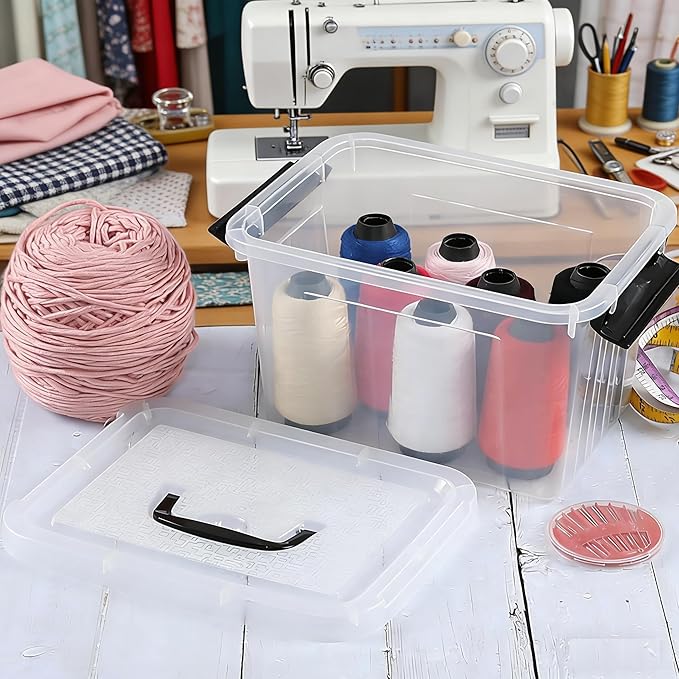 4 Packs Plastic Stackable Storage Container Bin with Lid and Latch Plastic Latching Box with Handle 5 L