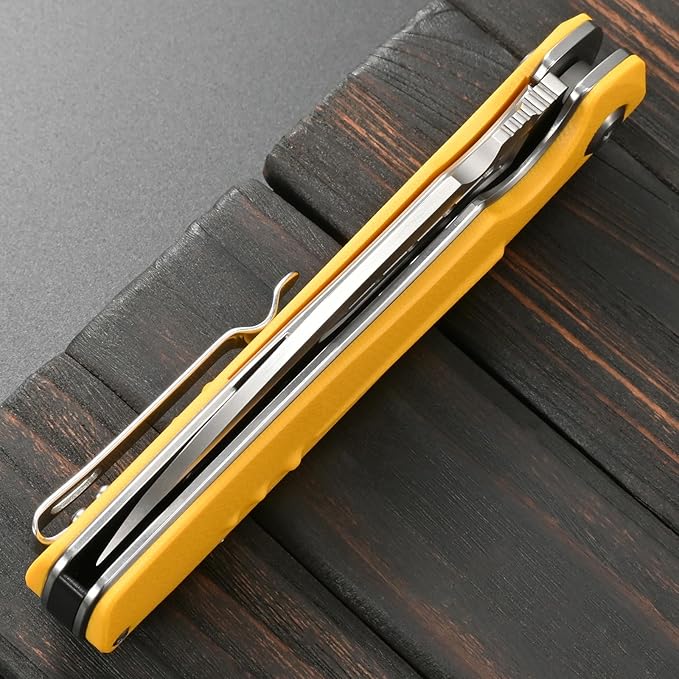 Sitivien ST131 Folding KnifeD2 Blade G10 Handle EDC Tool Knife with Liner Lock for Outdoor Camping Hiking Fishing(Yellow)