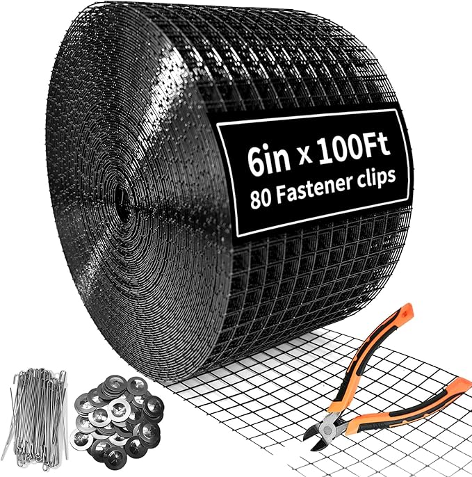 Solar Panel Bird Guard6in X 100ft Critter Guard for Solar Panels1/2inch mesh Black Coated Galvanized Rust-Resistant Netroof Protection net Kitwith 80 Fastener Clips and Cutting Scissor