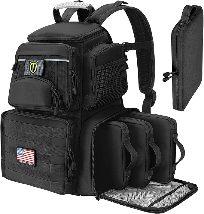 TIDEWE Tactical Range Backpack with Removable Divider Handgun Backpack with 4 Pistol Case Range Bag with Hard Glasses Case