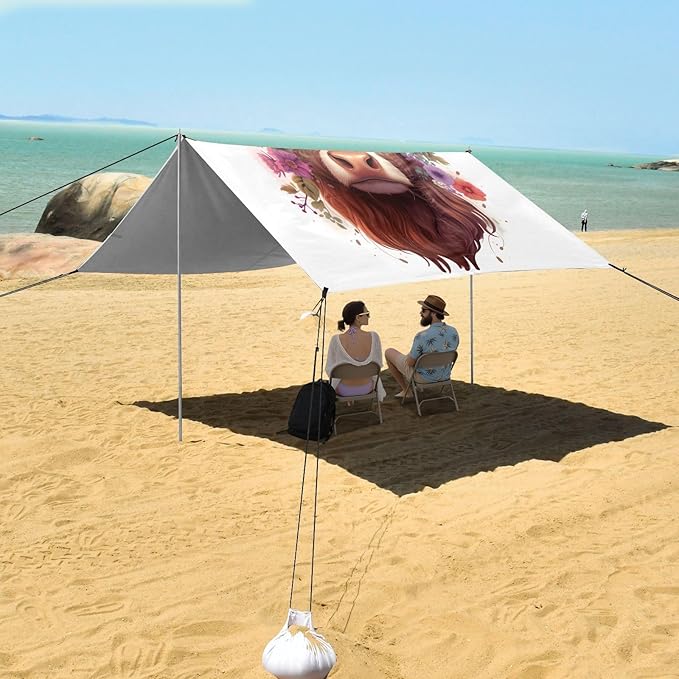 ALAZA Cute Cattle Beach Tent Sun Shelter UPF50+ Protection Beach Shade Canopy w/ 4 Sandbags for Outdoor Camping Fishing Backyard Fun Picnic 10x9 ft