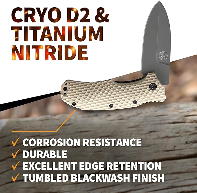 Off-Grid Knives - Rapid Fire Stinger Assisted Spear Point Blade Hard Use Build Tactical Camping &amp Survival EDC Cryo D2 Steel G10 Scales Deep Pocket Carry (Coyote)