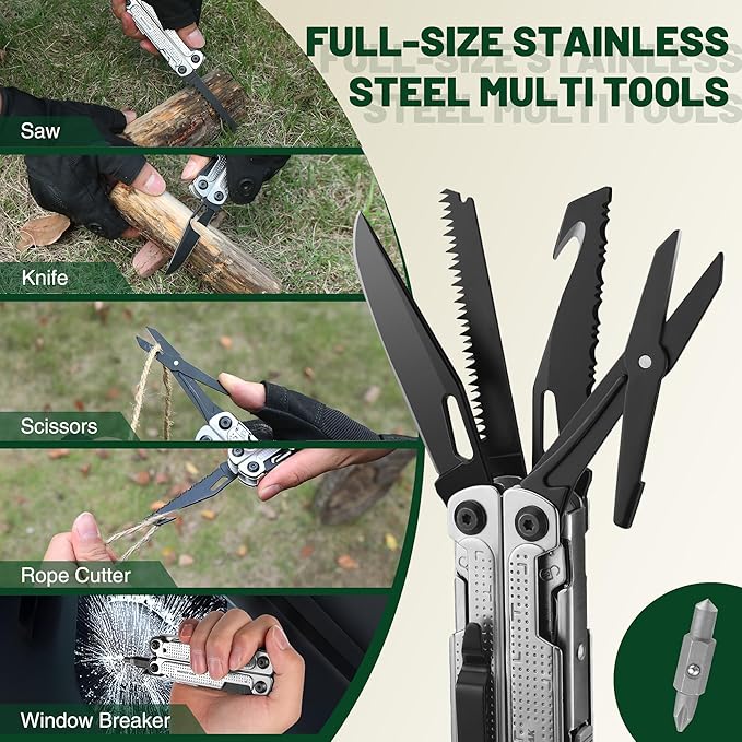MOSSY OAK Multitool 20-in-1 Stainless Steel Multi Tool Pliers Self-locking Pliers with Sheath-Perfect for Outdoor Survival Camping Hiking