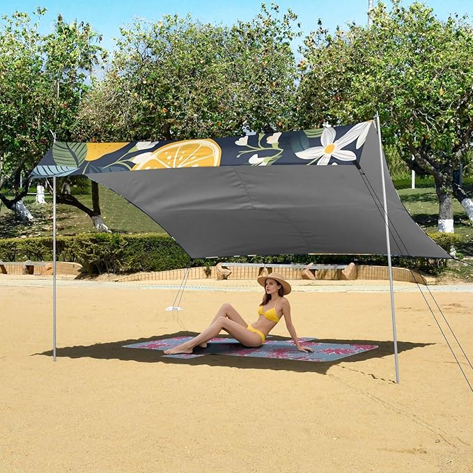 ALAZA Lemon Fruits and Lemon Blooms Beach Tent Sun Shelter Portable Canopy Sunshade for Outdoor Camping Picnics Backyard Fun 10x9 ft
