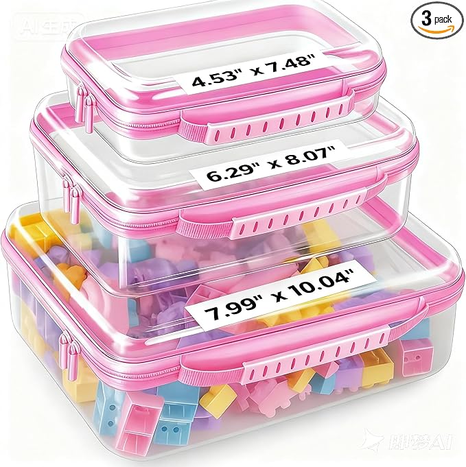 Bottom-Deepened-3 Pack Clear Hard Shell Zipper Case L+M+SPortable Zipper Bags Waterproof Cosmetics BagsOrganizer Pouch For SnacksToyDiapersTravelPink