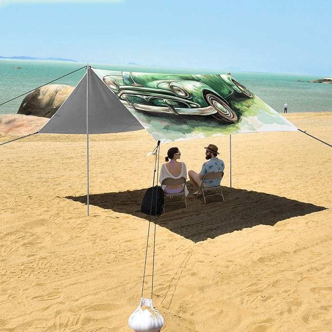 ALAZA Stst. Patrick's Day Green Retro Car Carries Clover Leaves Beach Tent Sun Shelter Portable Canopy Sunshade for Outdoor Camping Picnics Backyard Fun 10x9 ft
