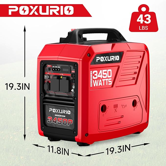 3450-Watt Dual Fuel Inverter Generator for Home Use 1.6Gallon Large Fuel Tank Up to 8.3 Hours Use 120V Gas Powered Generator Super Quiet Red