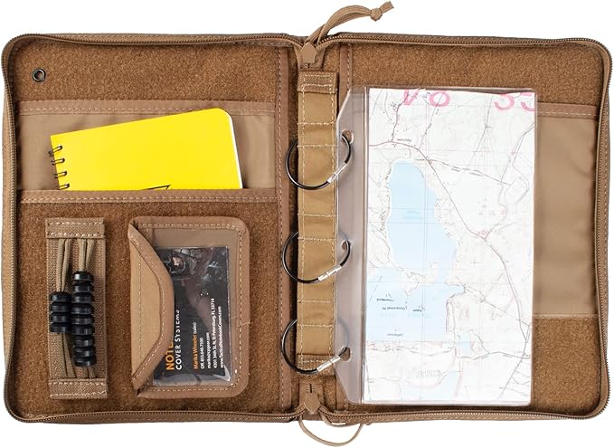 Tactical Notebook Covers | Detachable Flexible 3-Ring Attachment 2 Sizes: for Holding 4.25 x 8” OR for Holding 8.5 x 11” Paper | Optional Vinyl Page Protector Envelopes | with Hook Fastener Backing