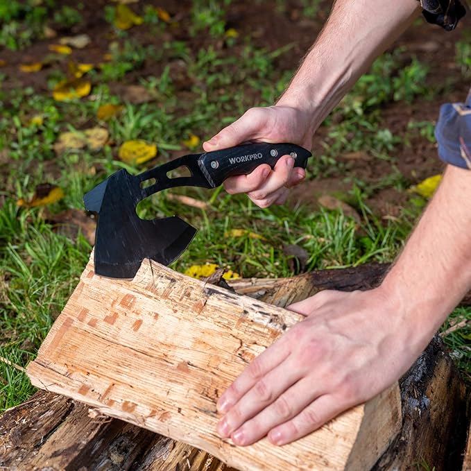 WORKPRO Axe and Fixed Blade Knife Combo Set Full Tang Wood Handle for Outdoor Camping Survival Hunting Sheath Included