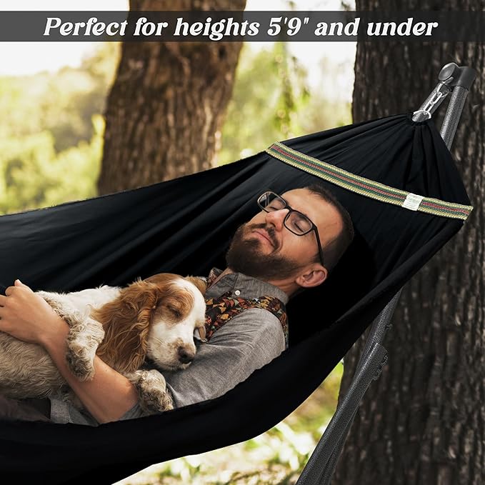 Tranquillo Uniki Hammock with Stand for Outside Portable Hammock 550lbs Capacity Deluxe Double Hammock Stand Collapsible Camping Hammock and Stand Black