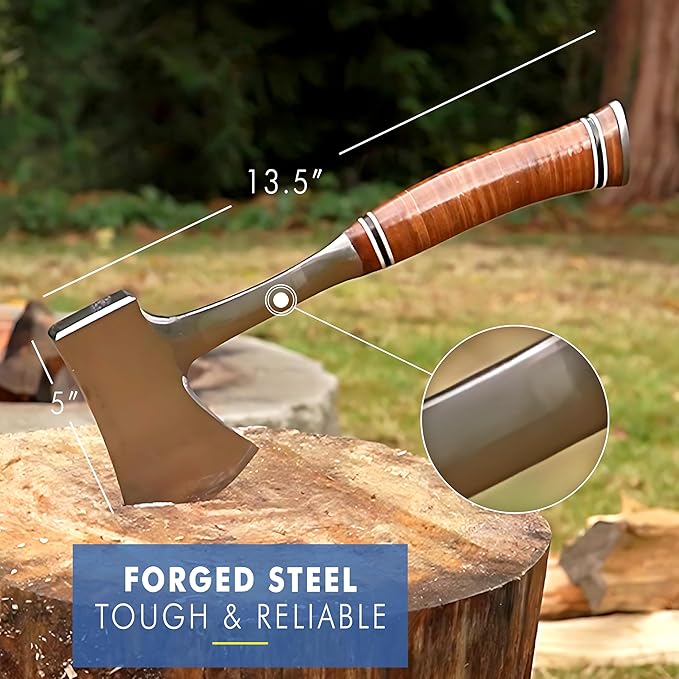 ESTWING Sportsman's Axe - 14 USA Made Camping Hatchet with Forged Steel Construction &amp Genuine Leather Grip - E24A