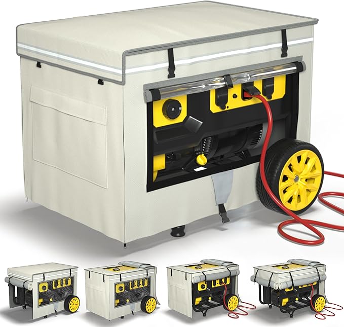 Generator Covers While Running 32x24x24 Inches1680+400D Double Layer Portable Heavy Duty Dustproof/Waterproof Generator Covers for 5000W-10000W Frame Generators Beige