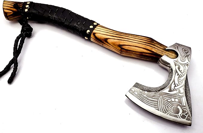 NOORAKI 17 Camping Axe Hatchet Tomahawk | Handmade Damascus Carbon Steel Hunting Viking Axe Chopping Axe Throwing Axe Gardening &amp Bushcraft Axe for Outdoor Wood | Viking Gifts for Men with She