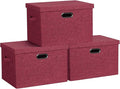 Graciadeco Large 17 36 Quart Collapsible Stackable Storage Bins with Lids 3 Packs Bright Red Linen Fabric Closet Boxes with Lids Storage Cube Baskets Container Organizers for Office (17x12x11)