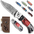 Custom Pocket Knife gifts for Men Personalized Damascus Folding Knife Engraved Gifts for Him Dad Boyfriend Husband Anniversary Groomsmen Gifts. Custom Knife for Camping Hunting Everyday Carry (