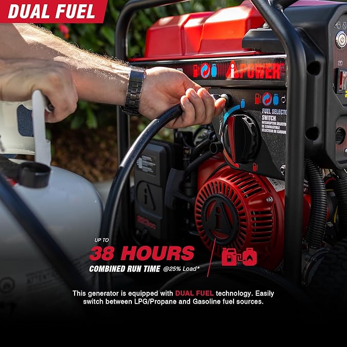 A-iPower 5000-Watt Remote Start Dual Fuel Portable Generator CO Sensor Shutdown Heavy Duty Generators with 223cc OHV Engine For Jobsite RV Home Backup Emergency(GXS5000RD)