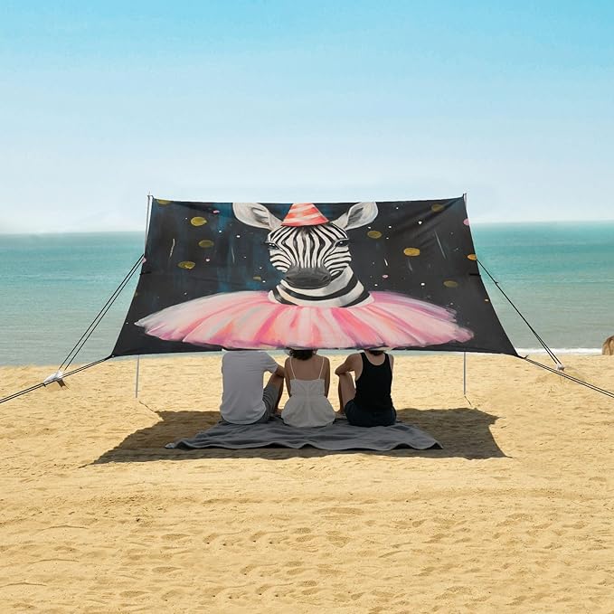 ALAZA Cute Party Zebra Wearing Skirt Beach Tent Sun Shelter Portable Canopy Sunshade for Outdoor Camping Picnics Backyard Fun 10x9 ft
