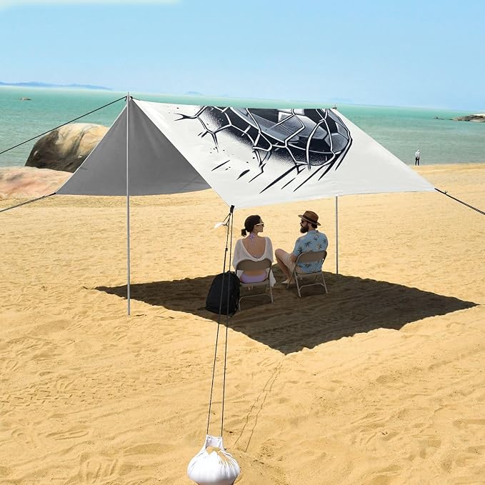 ALAZA Football Impacting Net Beach Tent Sun Shelter UPF50+ Protection Beach Shade Canopy w/ 4 Sandbags for Outdoor Camping Fishing Backyard Fun Picnic 10x9 ft
