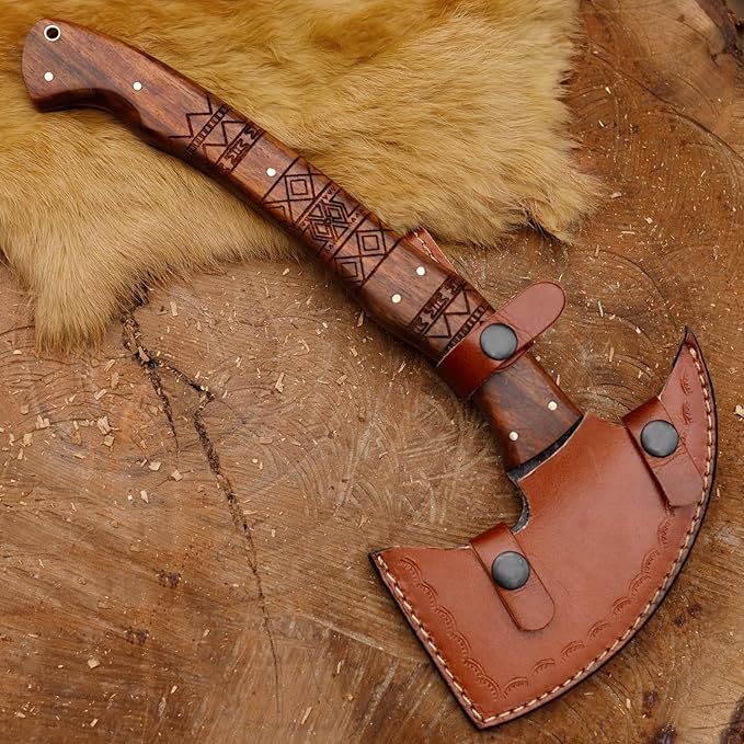 EdgeLandKnives® Hand Forged Tomahawk Throwing Axe and Bushcraft Knife Set Heavy Duty D2 Steel Tomahawk Throwing Axe and Bushcraft Knife Set with Leather Sheath Perfect Combo for Outdoorsmen (EL34)