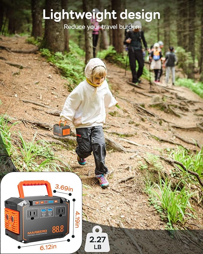 MARBERO 88.8Wh Portable Power Station Backup Lithium Battery Solar Generator 150W Max AC &amp 30W USB-C Output for Camping Hiking RV Off-Grid Living CPAP Home Outage Emergency (Solar Panel Optional)