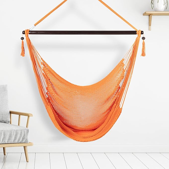 Large Caribbean Hammock Chair - 48 Inch - Polyester - Hanging Chair - Orange