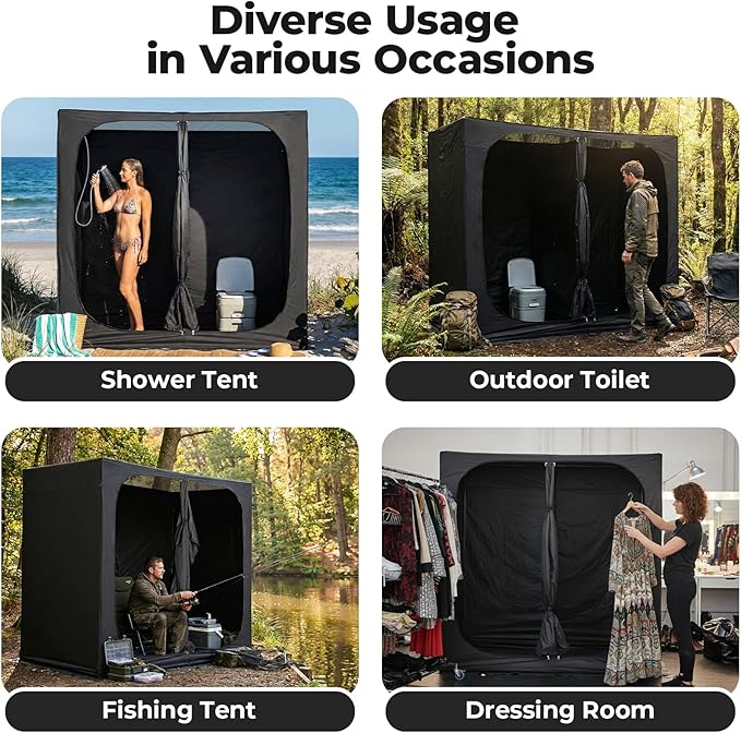 EighteenTek® Shower Tent 2-Room Changing Room Outdoor Shower Enclosure Privacy Canopy Shelter with Floor &amp Doors Waterproof &amp Lightweight Toilet Tent Bathroom for Courtyard Pool Photosh