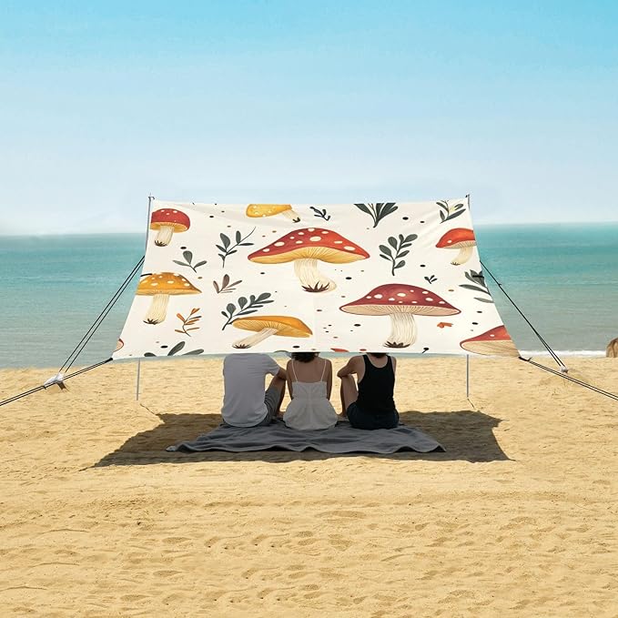ALAZA Funny Mushroom and Leave Beach Tent Sun Shelter Portable Canopy Sunshade for Outdoor Camping Picnics Backyard Fun 10x9 ft
