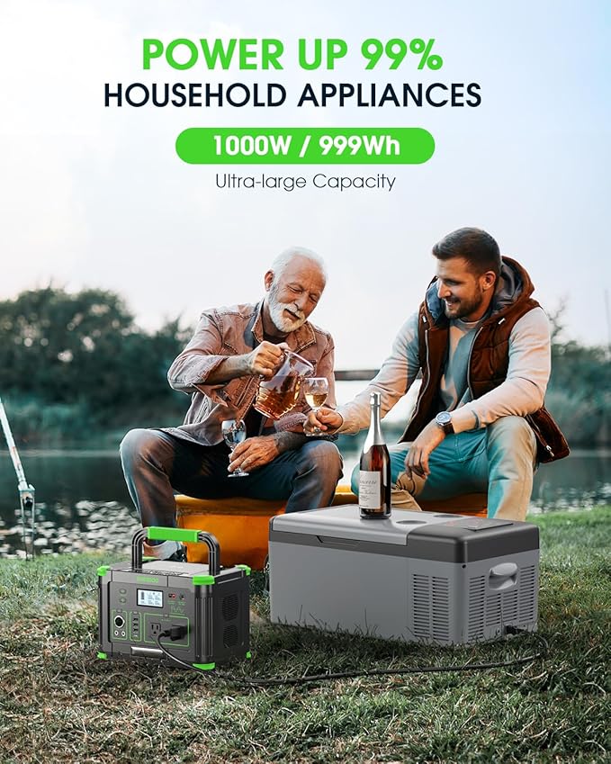 1000W Portable Power Station 999Wh Solar Generator with 60W USB-C PD Output Built-in BMS 110V Pure Sine Wave AC Outlet Backup Lithium Battery for Outdoors Camping Travel Emergency (Peak 2000W)