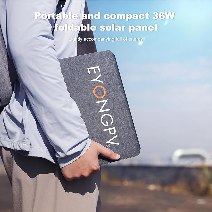 EYONGPV 36W Portable Foldable Solar Panel with Croc-Eye USB-C PD Fast Charging Output IP67 Waterproof Compact Solar Charger for Phones Power Banks Camping Hiking Backpacking