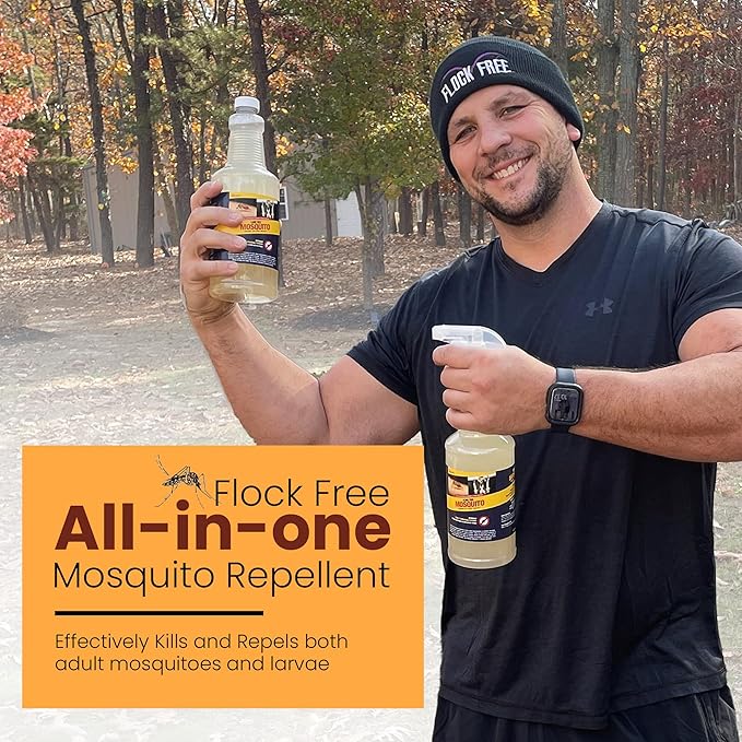 Natural Mosquito Control Spray Concentrate Repels Mosquitoes Ticks Fleas Flies Gnats and Chiggers Away. Makes up to 32 Gallons! (32 oz Concentrate)