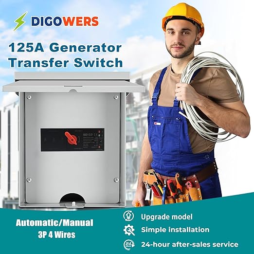 Automatic Transfer Switch 125 Amp 3 Pole Auto Transfer Switch for Home Generator 120/240-Volt 30000W Stronger Stability for Outdoor and Indoor with Ground General 60HZ