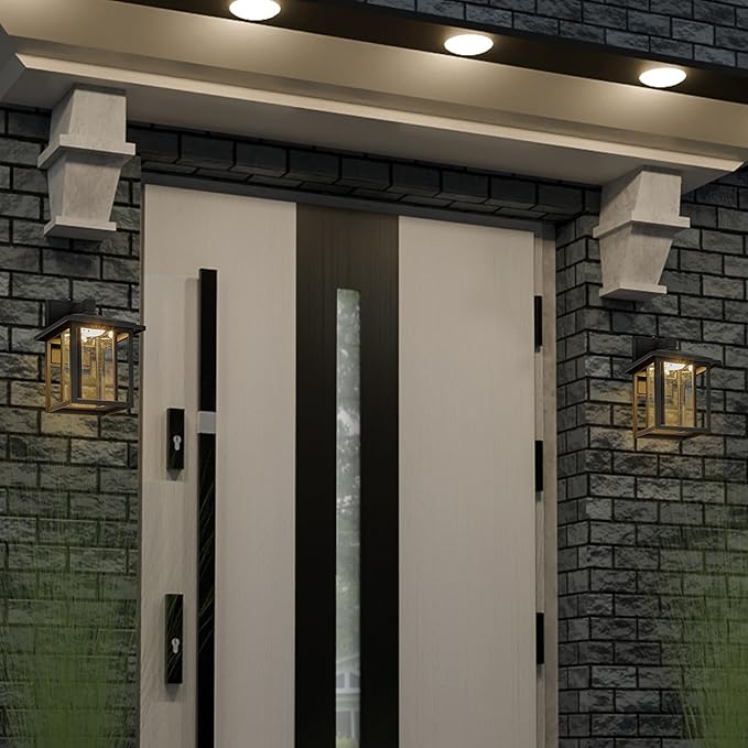 Maxxima LED Outdoor Wall Light Seeded Glass Home Entryway Lighting Dusk to Dawn Photocell Sensor Porch Light 1000 Lumens 3000K Warm White - 11.5 in. Height