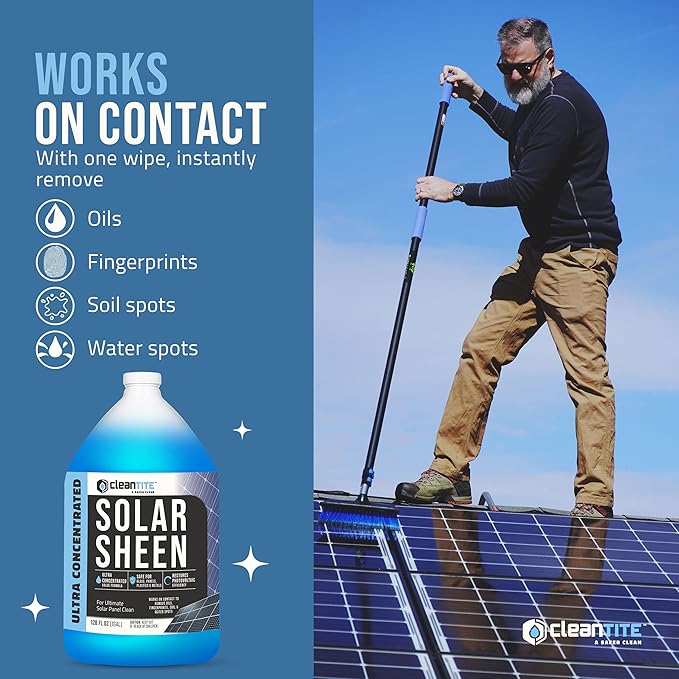 Solar Panel Cleaner 1 Gallon (Makes 512 G) - Super Concentrated Cleaning Solution for Glass Metal Wood &amp Plastic - Remove Oil Fingerprint &amp Water Spots - Multipurpose Solar Panel Cleaning