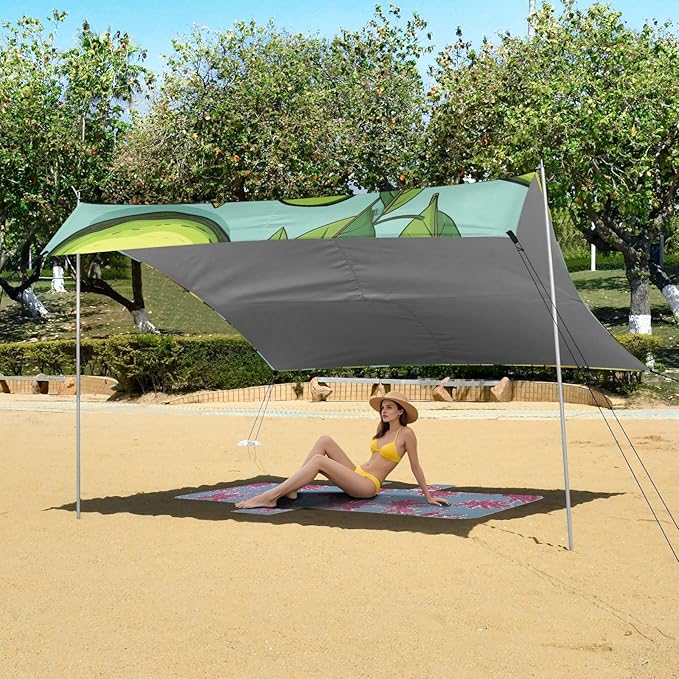 ALAZA Avocado with Leaves Beach Tent Sun Shelter Portable Canopy Sunshade for Outdoor Camping Picnics Backyard Fun 10x9 ft