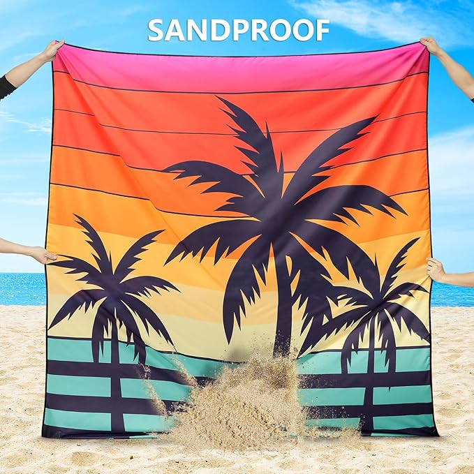 Beach Blanket Waterproof Sandproof Beach Mat 79 X 83/10'x9'for 2-8 Adults Quick Drying Outdoor Picnic Mat Beach Accessories for Travel Camping Hiking