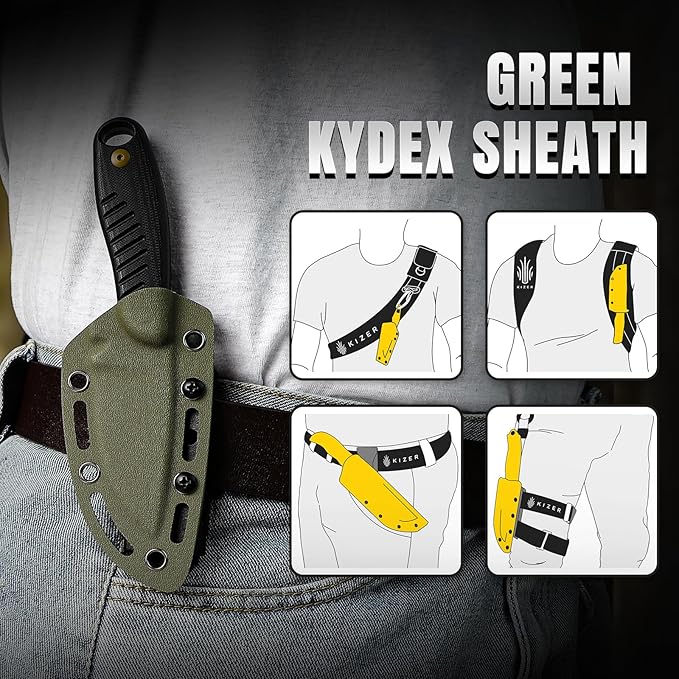 Kizer Hare Fixed Blade Knife with Sheath 3.14 D2 Steel Blade EDC Fixed Blade Hunting Knives with Black G10 Handle Small Bushcraft Survival Neck Knives Outdoor Camping Knife for Men Women 1077M1