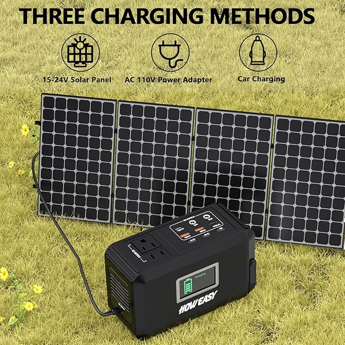 HOWEASY Portable Power Station120W(240W Peak) 24000mAh Camping Solar Generator Portable Power Bank with 2 110V AC Outlet / 2 DC /3 USB QC3.0/LED Flashlight for Home Camping Emergency Backup