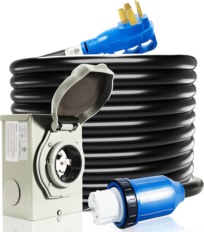 50 Amp Generator Cord and Power Inlet Box 15FT Generator Cords 50 Amp125V/250V Generator Power Cord NEMA14-50P/SS2-50R Twist Lock Connector