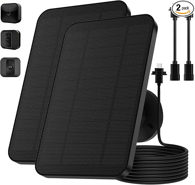 2 Pack Solar Panel for Blink Camera4W Waterproof Charger with 360° Adjustable Mount &amp 13ft Cable for Outdoor 3/4 Gen XT/XT2-with USB-C to Micro USB Port Adapter (for Blink)