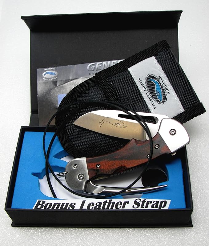BONUS LEATHER LANYARD STRAP Myerchin Knives Hardwood Handle Sheepfoot Blade &amp Marlinspike WF300 Professional Tested at Sea Captain Rigging Knife BONUS Leather Lanyard Strap