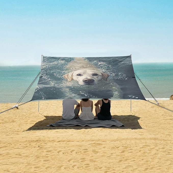ALAZA Labrador Cute Dog Swims in The Sea Beach Tent Sun Shelter Portable Canopy Sunshade for Outdoor Camping Picnics Backyard Fun 10x9 ft