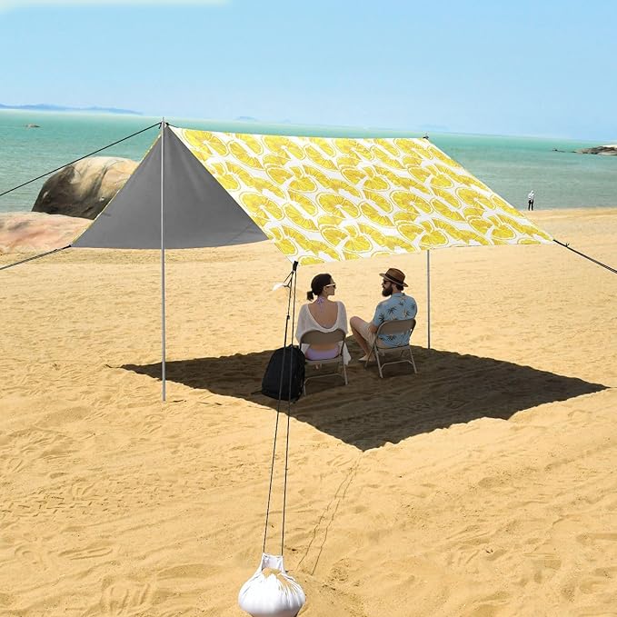 ALAZA Lemon Slices Beach Tent Sun Shelter UPF50+ Protection Beach Shade Canopy w/ 4 Sandbags for Outdoor Camping Fishing Backyard Fun Picnic 10x9 ft
