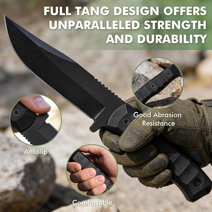 SK2 EDC Fixed Blade Knife with SheathTanto Blade Nylon Fiberglass Handle Tactical Knife Full Tang Survival Knives for Outdoor Camping Hunting Fishing Hiking